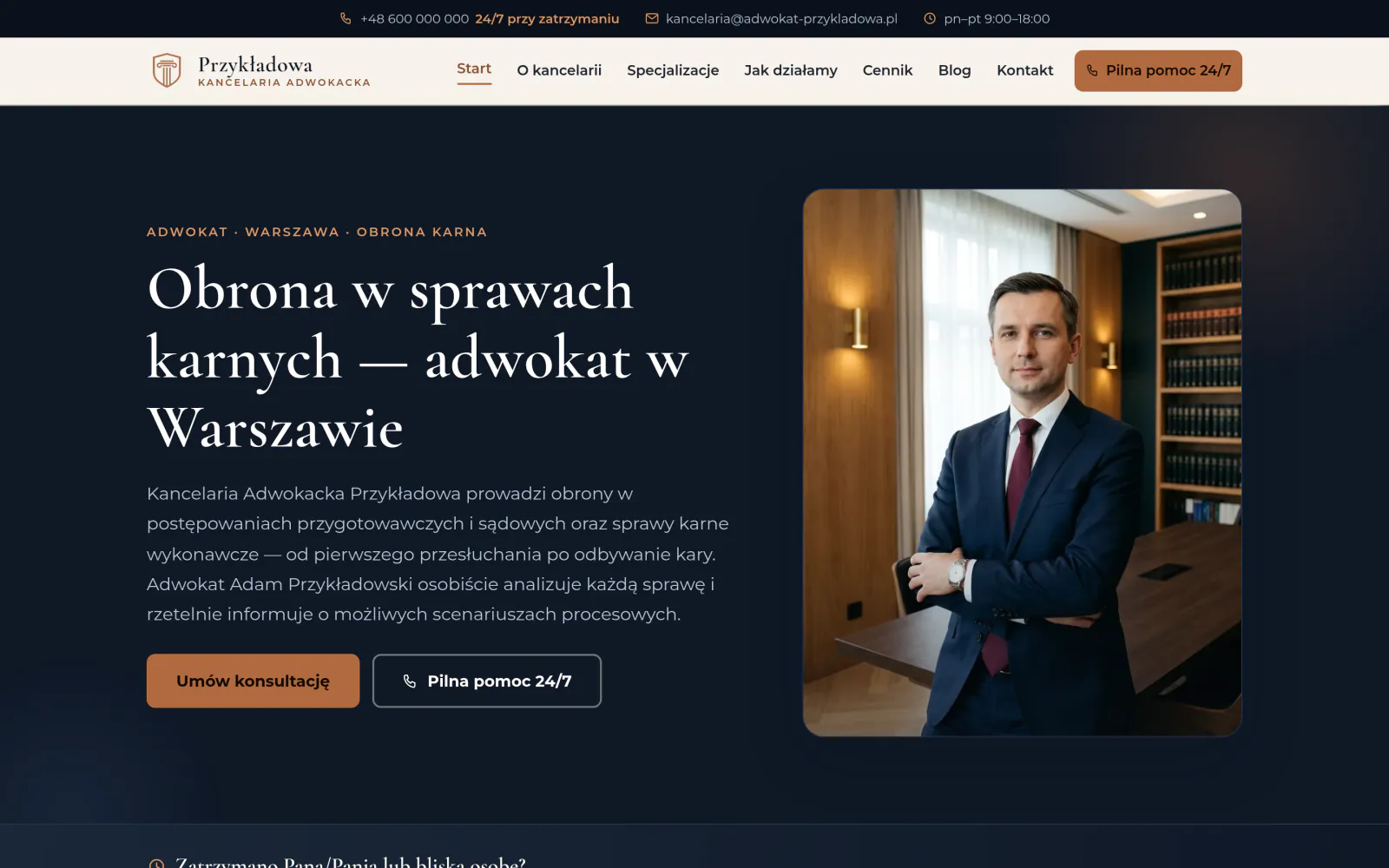 Zrzut ekranu makiety: Strona www dla adwokata — Kancelaria adwokacka · prawo karne