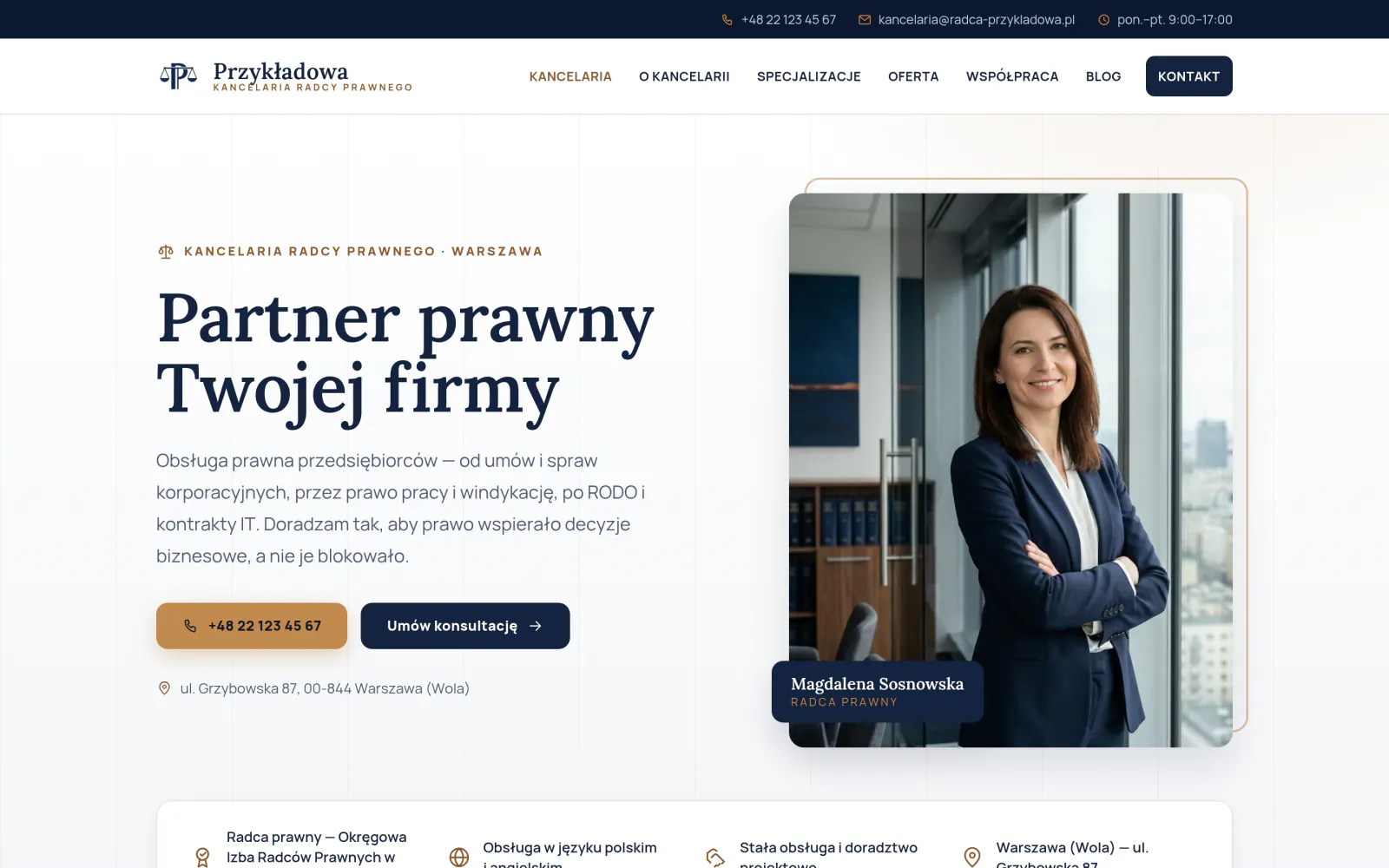Zrzut ekranu makiety: Strona www dla radcy prawnego — Kancelaria radcy prawnego · obsługa firm